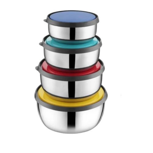Kiaraa Stainless Steel Kiwi Bowl Dibbi Set with colourful LId