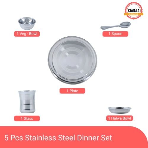 Kiaraa Pack of 5 Pieces Stainless Steel Dinner Set