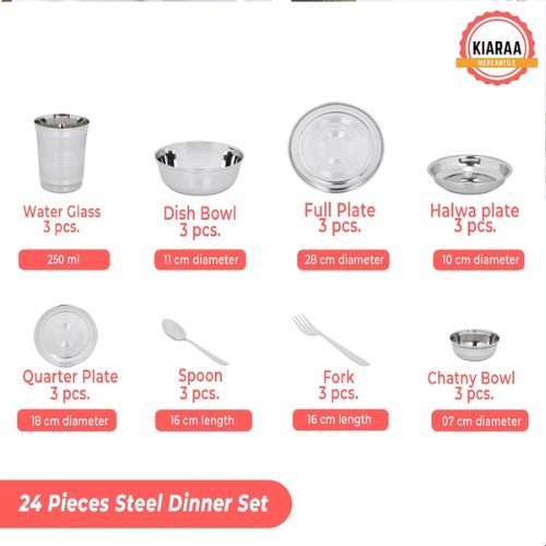Kairaa Pack of 24 Pieces Stainless Steel Dinner Set