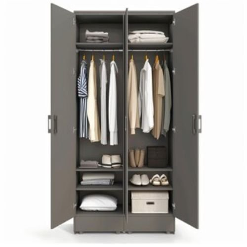 Modern 3 Door Blue Swing Wardrobe Design With Mirrored Panel And Black Pulls