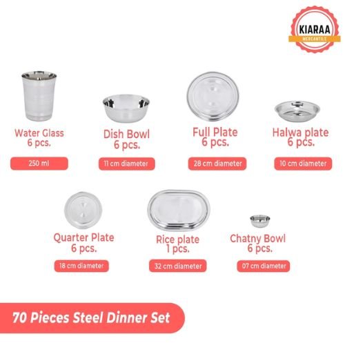 Kiaraa Pack of 70 Pieces Stainless Steel Dinner Set