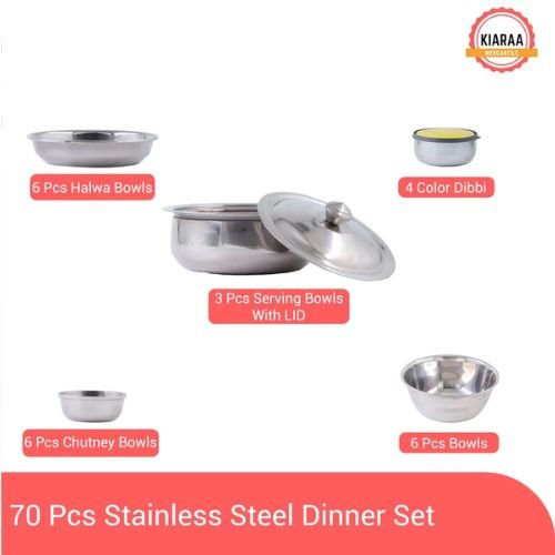 Kiaraa pack of 70 piece stainless steel dinner set