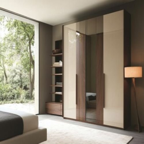 Contemporary Sliding Wardrobe Design With Study Table And Overhead Storage