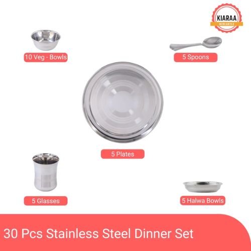 Kiaraa Pack of 30 Pieces Stainless Steel Dinner Set