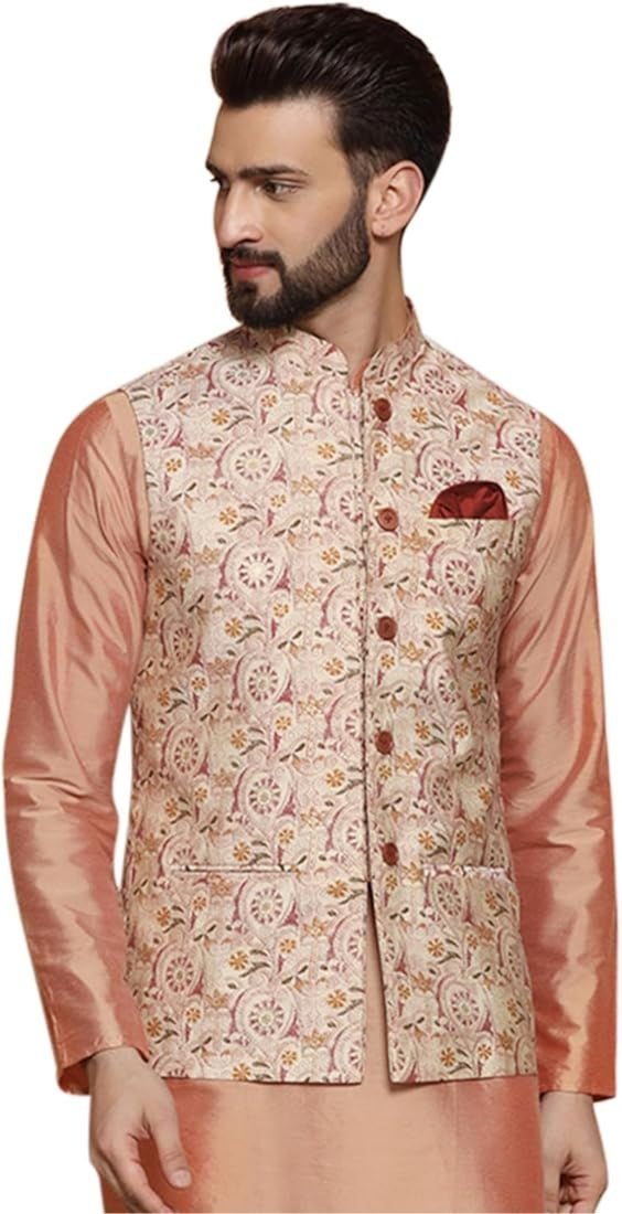Cotton Blend Printed Nehru Jacket
