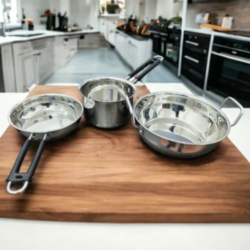 Stainless Steel Frypan,Kadai And Saucepan Set