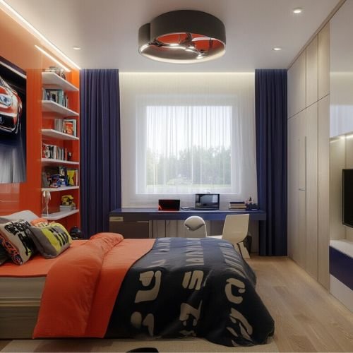 Contemporary Boys Room Design With Glossy Wall Panel And Car Fixtures Comment end